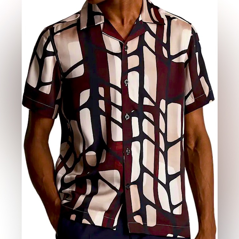 Designer Casual Short-sleeve Button-down; Reiss, Multicolored, size small
